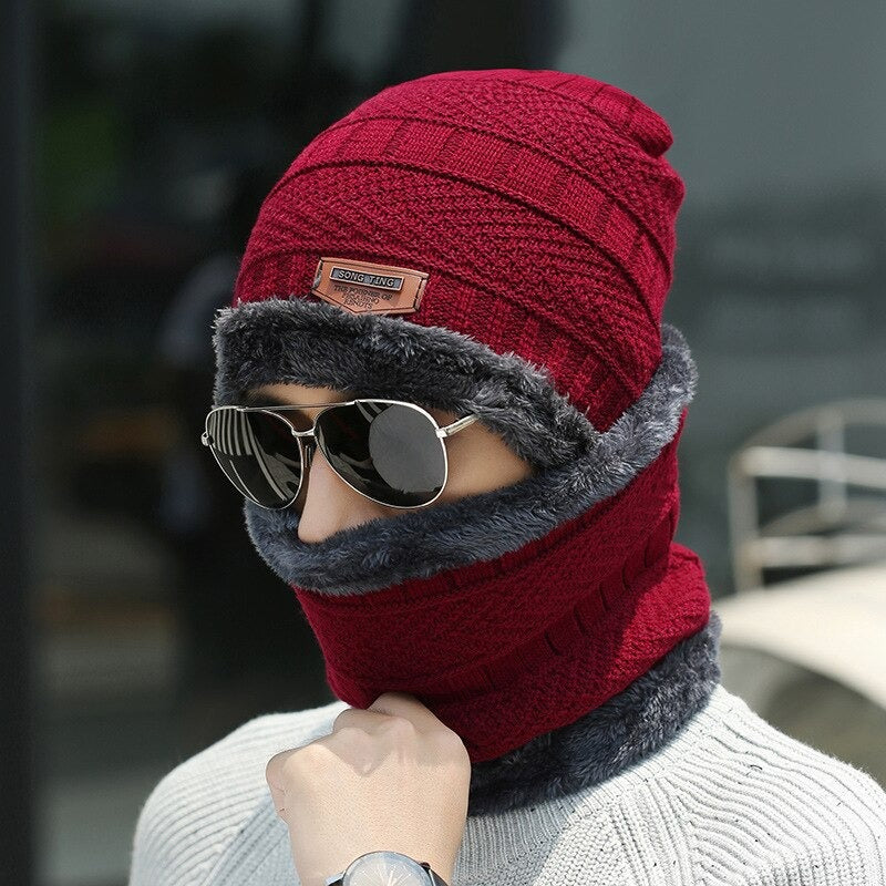 Cold Warm Winter Hat for Men "2"pcs Ski Cap and Scarf Set